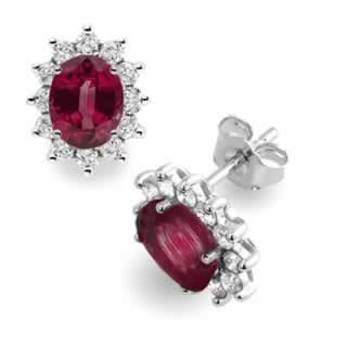 Diamond Ruby Stud Earrings in 18K White Gold